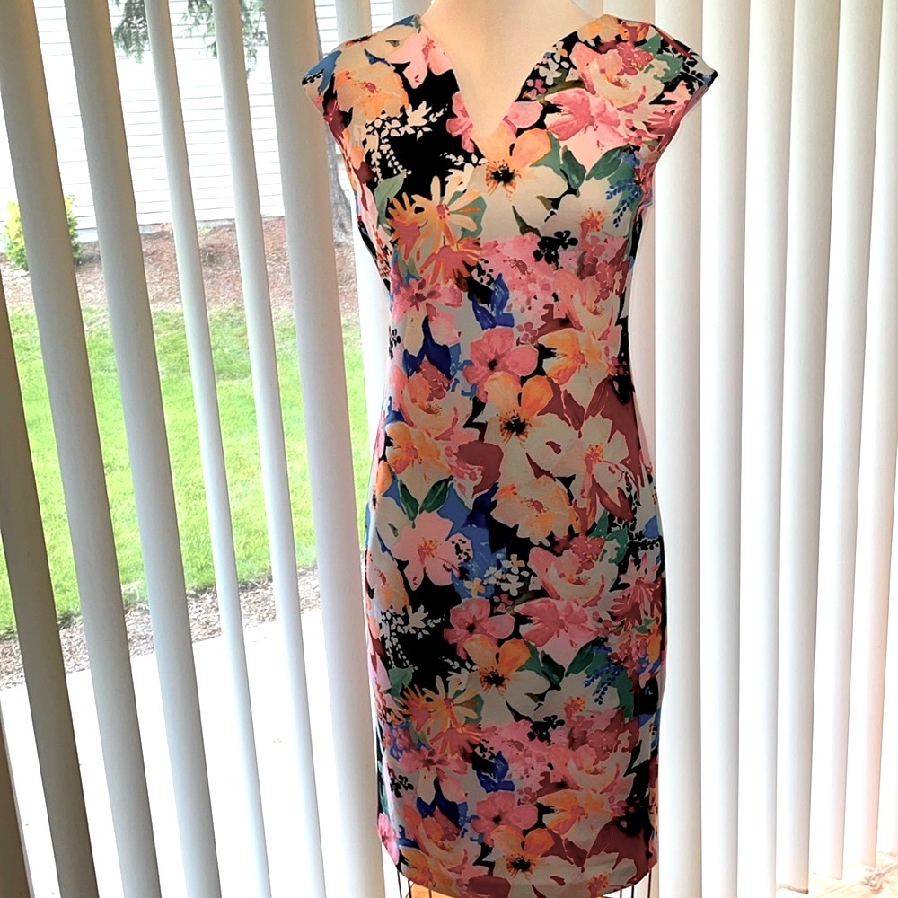 ❤️ Women’s NWT TAHARI V-Neck Dress Floral Print Sz S/P Floral Sleeveless Dress - Picture 1 of 15